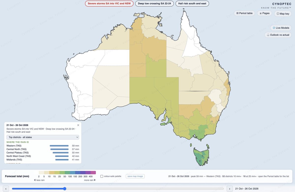 Period map view of the Cynoptec Climate Intelligence model, 21 to 26 October 2026